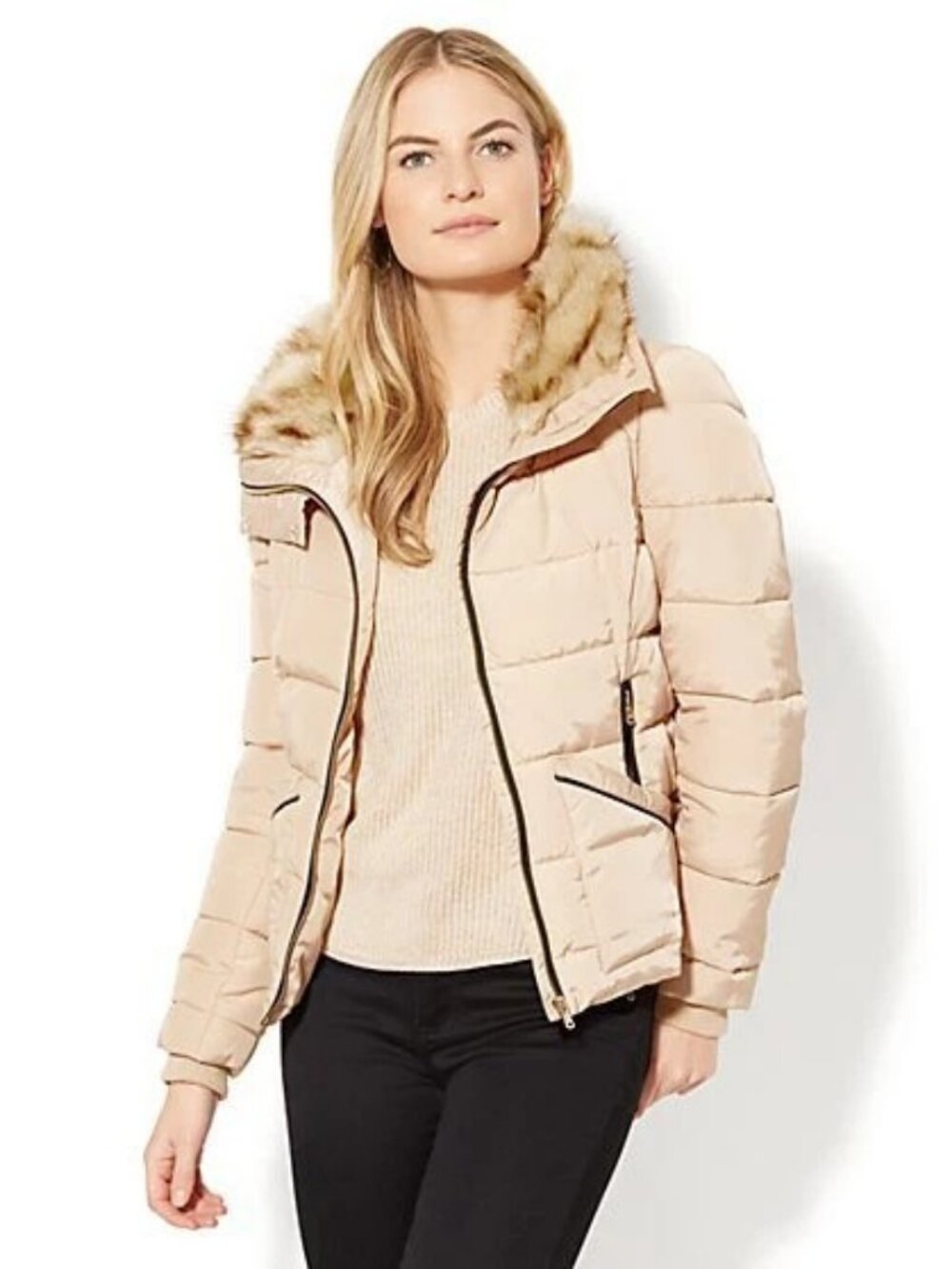 New York & Company Faux-Fur Trim Puffer Jacket, size XS